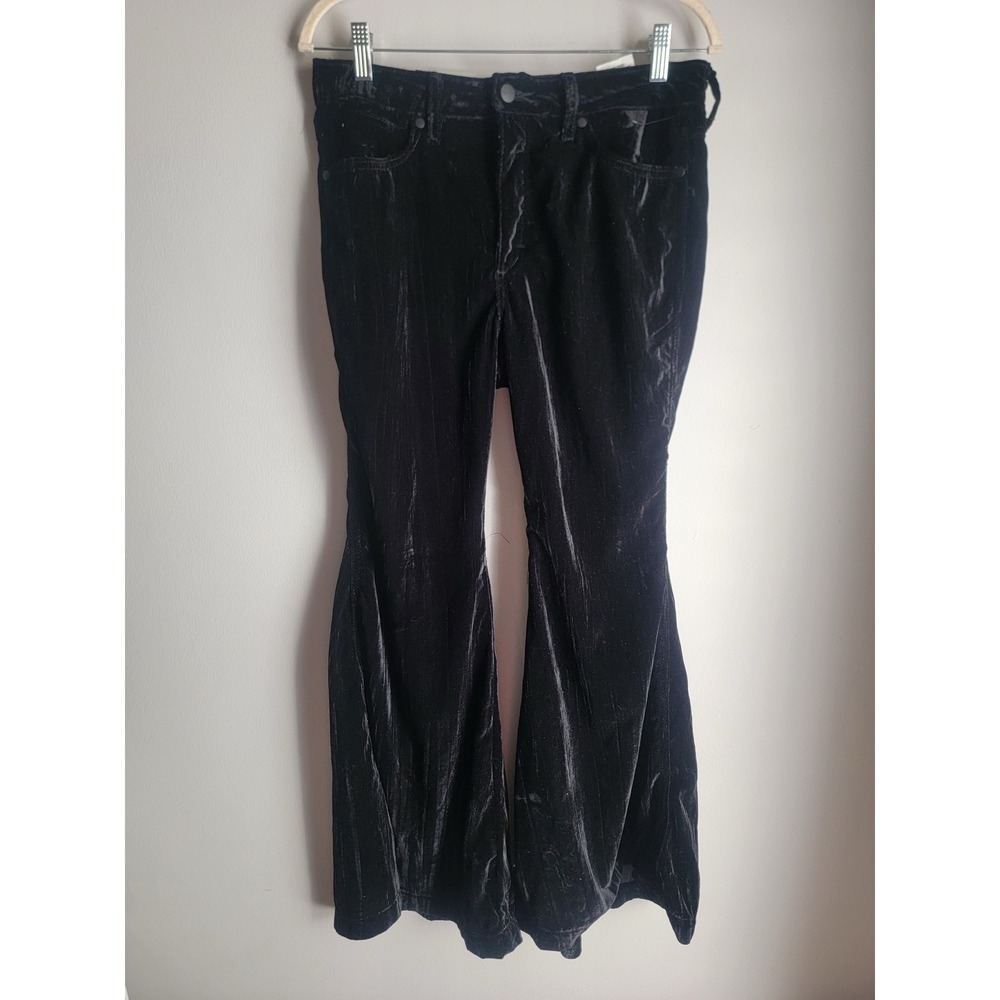 Wrangler Retro Womens High Rise Flare Black Crushed Velvet Pants 29x30